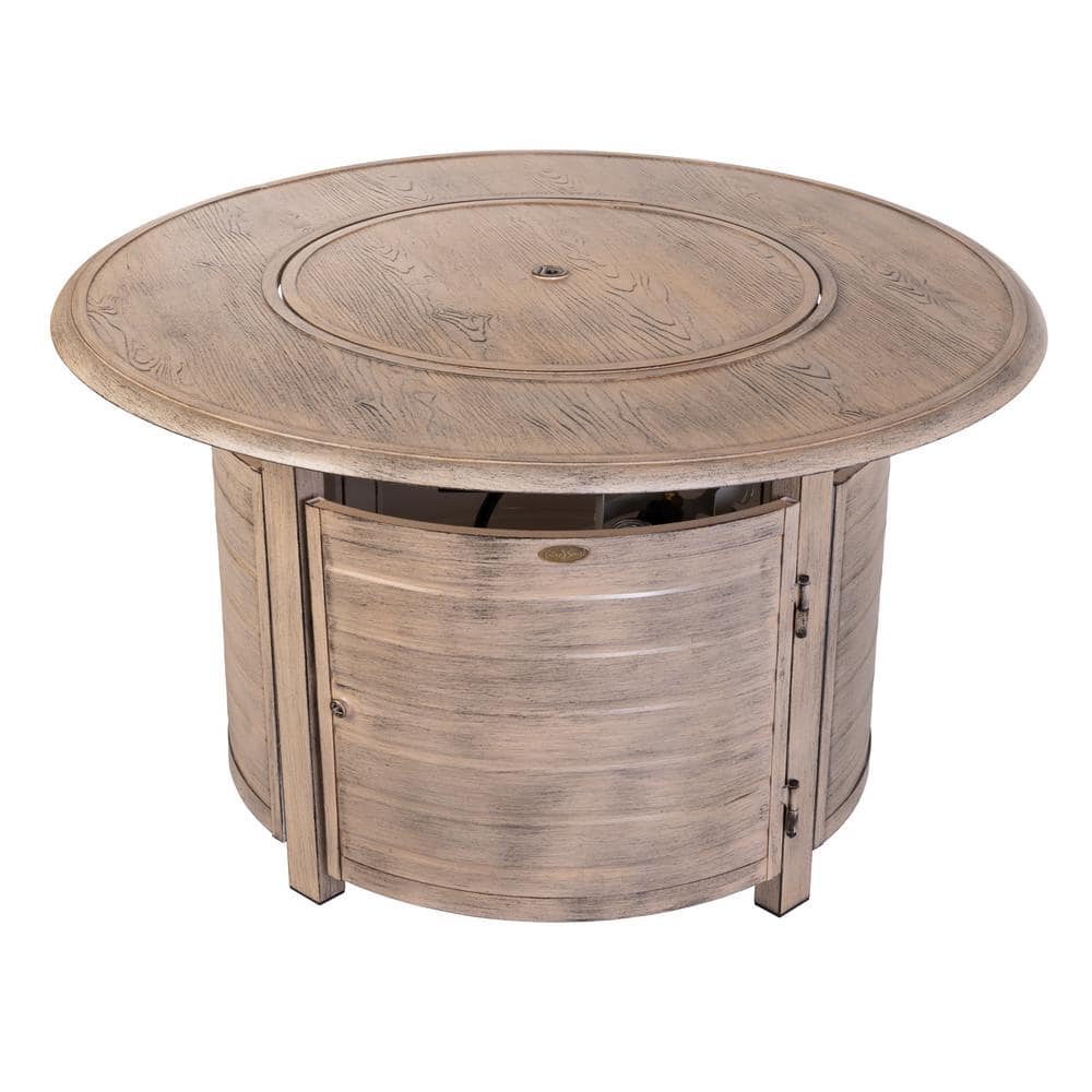 Thatcher Driftwood Aluminum Round Gas Fire Pit Table