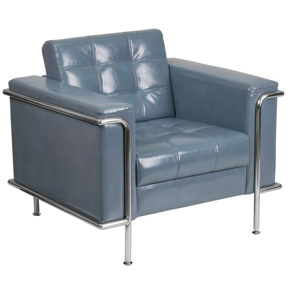 Contemporary Gray Leather Accent Chair with Stainless Steel Frame