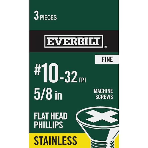 Everbilt #10-32 x 5/8 in. Stainless Steel Phillips Flat Head Machine Screw (3-Pack)