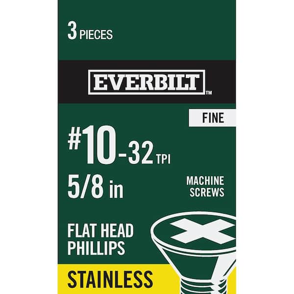 #10-32 x 5/8 in. Stainless Steel Phillips Flat Head Machine Screw (3-Pack)