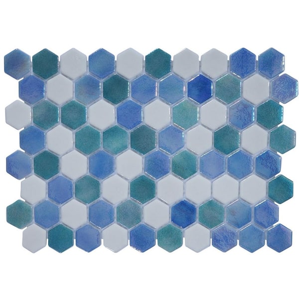The Tile Doctor Glass Tile Love At First Sight (Blue and White Mix) Hex