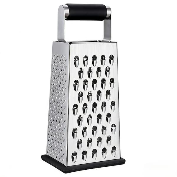 Stainless Steel 4-in-1 Box Grater with Non-Slip Rubber Base and Dishwasher Safe