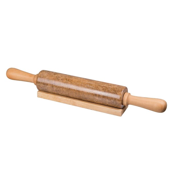 Creative Home Deluxe 18 in. Mocha Marble Rolling Pin with Wood Handles and Cradle