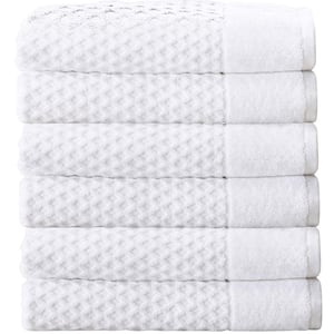 White Solid 100% Cotton Textured Premium Hand Towel Set (Set of 6)