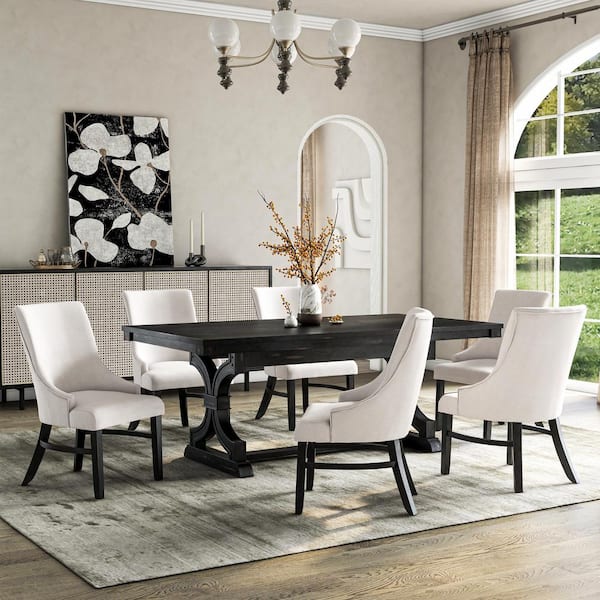 Furniture of America Daniels Farmhouse Black Dining Set Seats 6