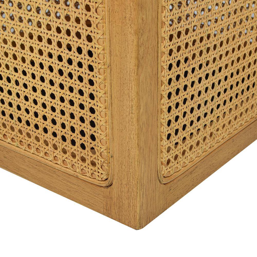Nina 18" Natural Cane Webbing Cube Ottoman with Boucle Upholstery