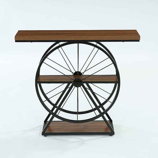 39.4 in. Black & Brown Rectangle Wood Console Table, Small Entryway Table