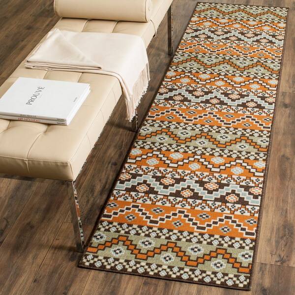Veranda Terracotta/Chocolate 2 ft. x 7 ft. Aztec Tribal Indoor/Outdoor Patio  Runner Rug