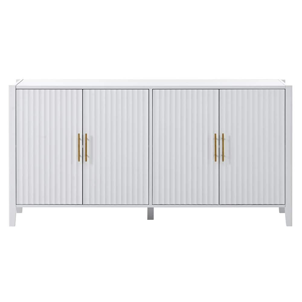 63.1 in. W x 17.7 in. D x 31.9 in. H White Linen Cabinet with Metal Handles