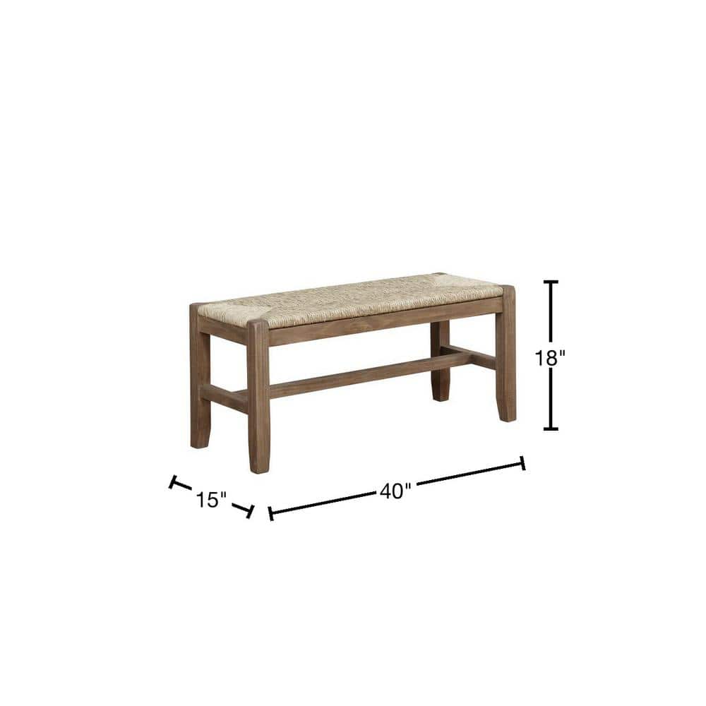 Newport 40" Light Brown Wood Bench with Rush Seat
