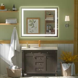 Anti 40 in. W x 32 in. H Anti-Fog Rectangular Frameless Power Off Memory Function Wall Bathroom Vanity Mirror in Silver