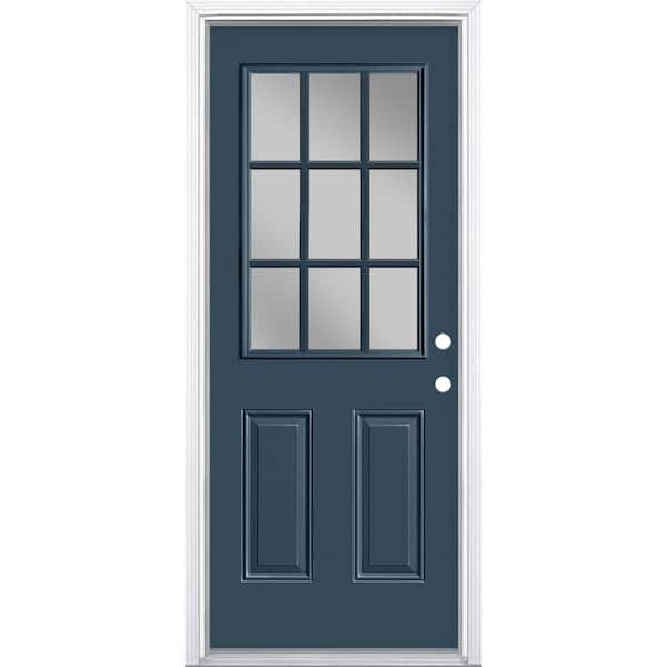 Masonite 32 in. x 80 in. 9 Lite Left Hand Inswing Painted Steel Prehung Front Exterior Door with Brickmold