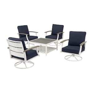 Marina Point 5-Piece White Steel Motion Outdoor Patio Conversation Seating Set with CushionGuard Midnight Cushions