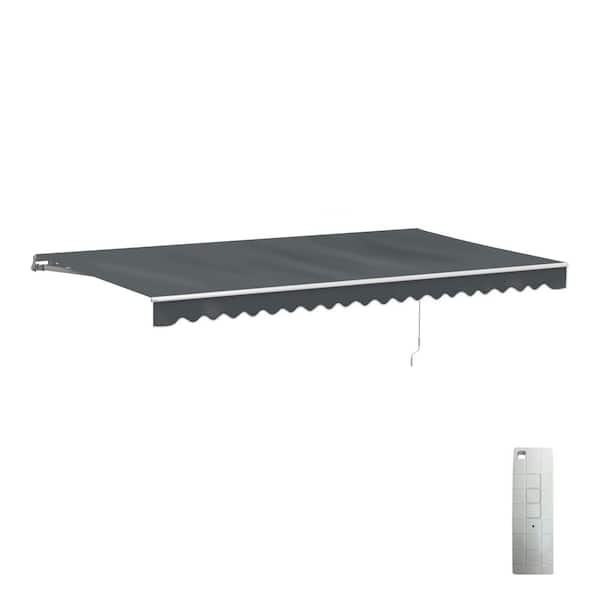 20 ft. Caribbean UV Polyester Motorized Retractable Patio Awning 10 ft. Projection in Gray Black Frame