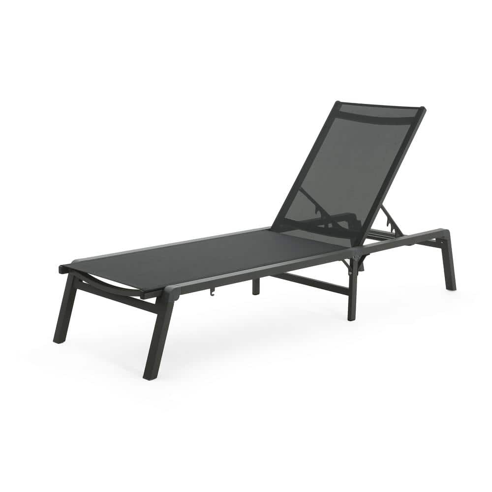 Black Aluminum Adjustable Outdoor Folding Chaise Lounge Set