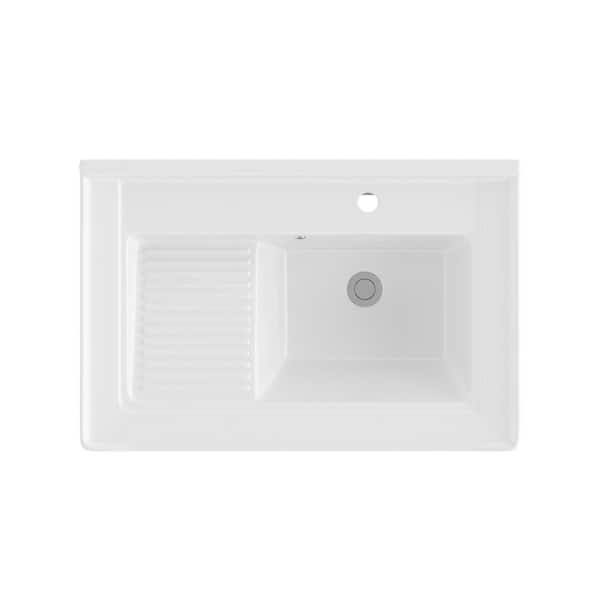 28 in. x 18 in. Ceramic White Rectangular Bathroom Console Sink with Stainless Legs and Overflow Drain