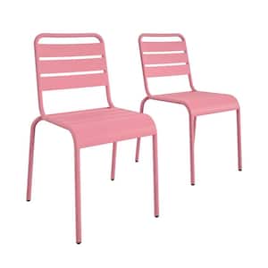 June Pink Stackable Metal Outdoor Dining Chair (2-Pack)