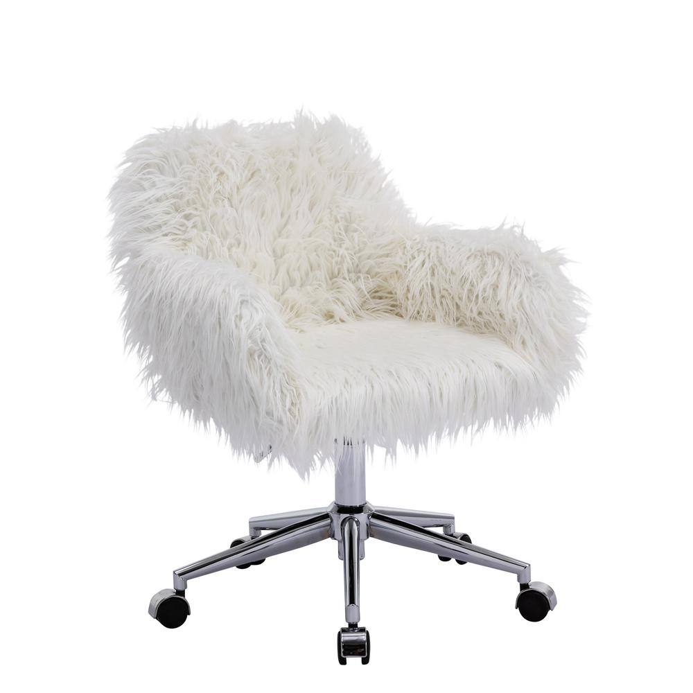 LUCKY ONE Height Adjustable Fur Upholstered Swivel Guest Chair in White