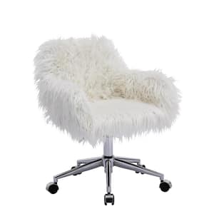 Height Adjustable Fur Upholstered Swivel Guest Chair in White