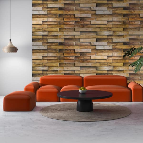 3D Falkirk Retro 1/100 in. x 39 in. x 19 in. Yellowish Brown Faux Walnut Wood PVC Decorative Wall Paneling (5-Pack)