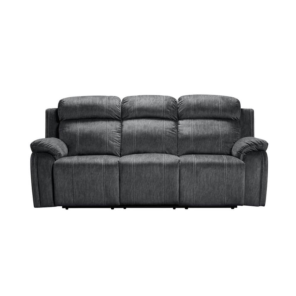 Shadow Gray Velvet Dual Recliner Sofa with Pillow-top Arm