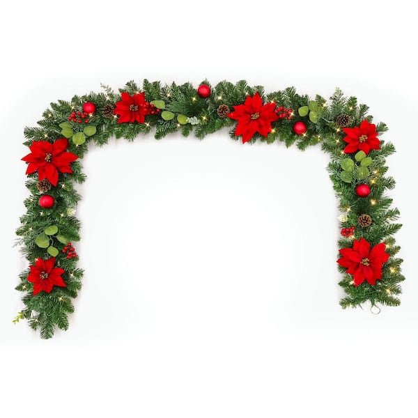 9 ft. Berry Bliss Battery Operated Mixed Pine LED Pre-Lit Artificial Garland with Timer