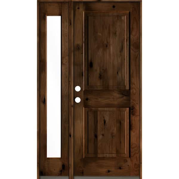 Krosswood Doors 44 in. x 80 in. Rustic knotty alder 2-Panel Right-Hand/Inswing Clear Glass Provincial Stain Wood Prehung Front Door