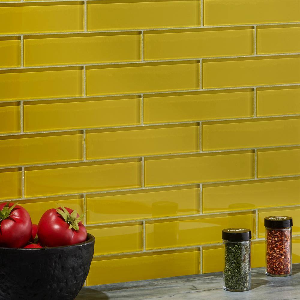 Yellow 2" x 8" Polished Glass Subway Wall Tile