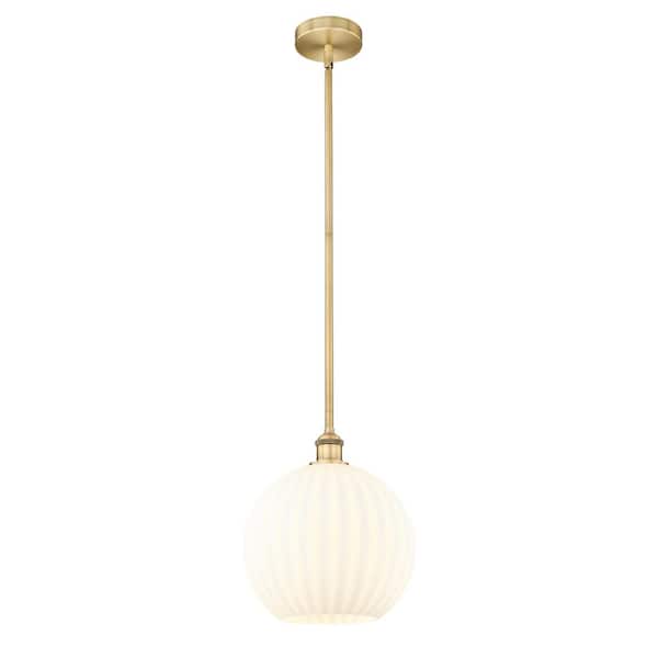 Innovations White Venetian 100-Watt 1-Light Brushed Brass Shaded Mini Pendant Light with Painted Glass Shade