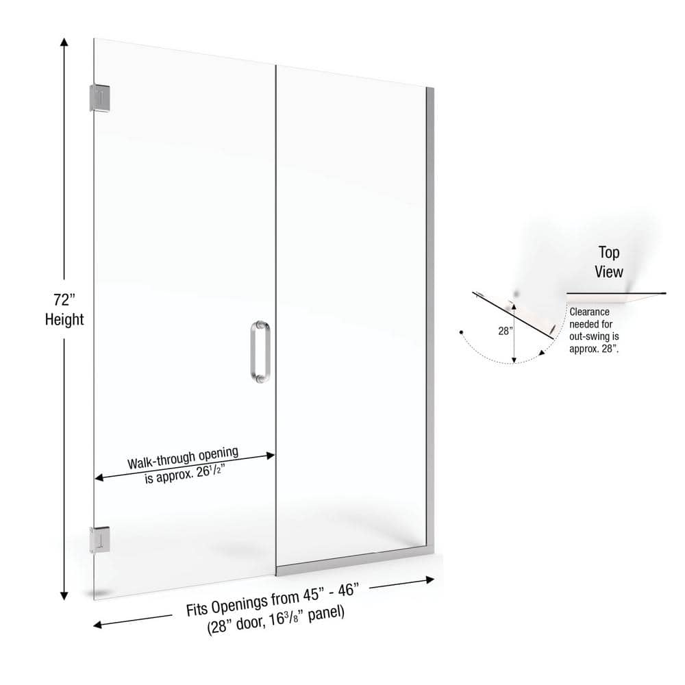 Celesta 46" Wide Chrome Frameless Shower Door with Clear Glass