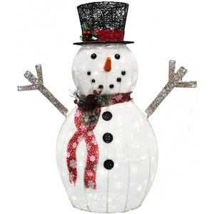 JOYIN 36 in. Tall Black and White Cotton Snowman LED Yard Light 30173 ...