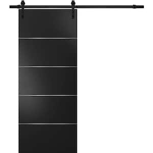 0020 24 in. x 96 in. Flush Black Finished Wood Barn Door Slab with Hardware Kit Black