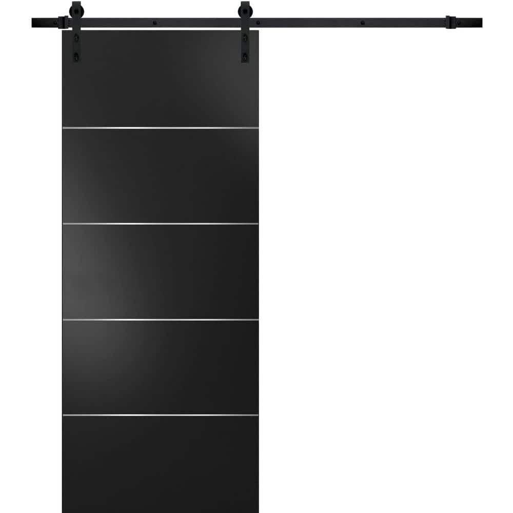 Assembly Required 24 in. x 84 in. Flush Black Finished Wood Barn Door Slab with Hardware Kit Black price history on PriceWatchPro