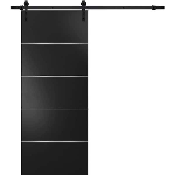 0020 30 in. x 80 in. Flush Black Finished Wood Barn Door Slab with Hardware Kit Black