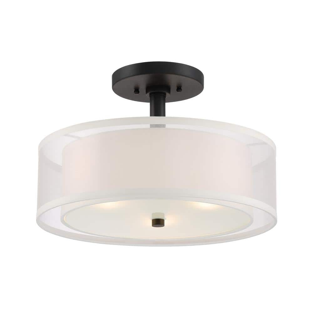 Sand Coal Translucent Silver Linen Drum Semi Flush Mount Light
