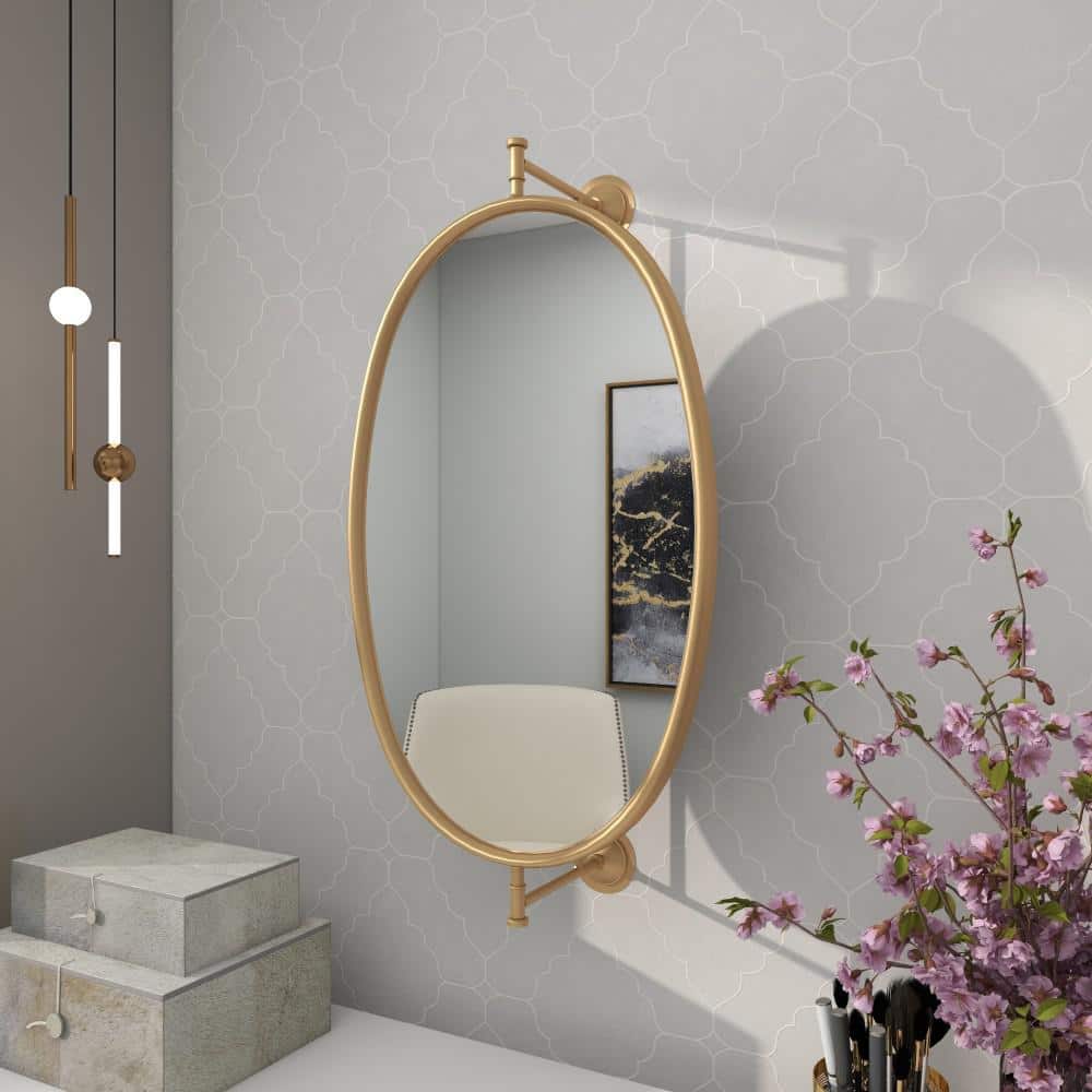 Elegant Gold Oval Wood Wall Mirror 15" x 28.6"