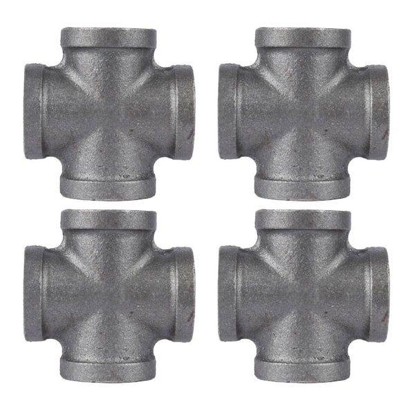 PIPE DECOR 3/8 in. Black Malleable Iron FPT x FPT x FPT x FPT Cross Fitting (4-Pack)
