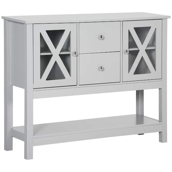 HOMCOM Modern Grey Sideboard with Storage Drawers and Glass Door