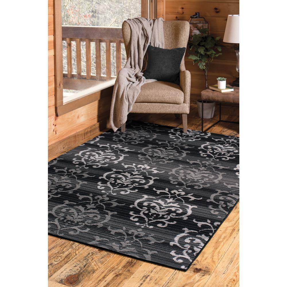 Gray and Black Synthetic Rectangular Area Rug 7'10" x 10'6"