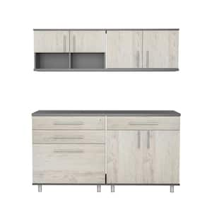 KRATOS 63 in. W x 70.9 in. H x 19.6 in. D 9 Shelves 4-Piece Wood Kitchen Freestanding Cabinet in Chantilly and Dark Gray