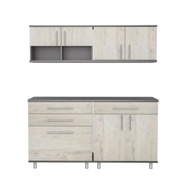 Inval KRATOS 63 in. W x 70.9 in. H x 19.6 in. D 9 Shelves 4-Piece Wood Kitchen Freestanding Cabinet in Chantilly and Dark Gray