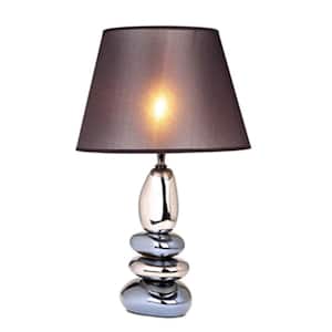 21.5 in. Stacked Chrome and Metallic Blue Stones Ceramic Table Lamp with Black Shade