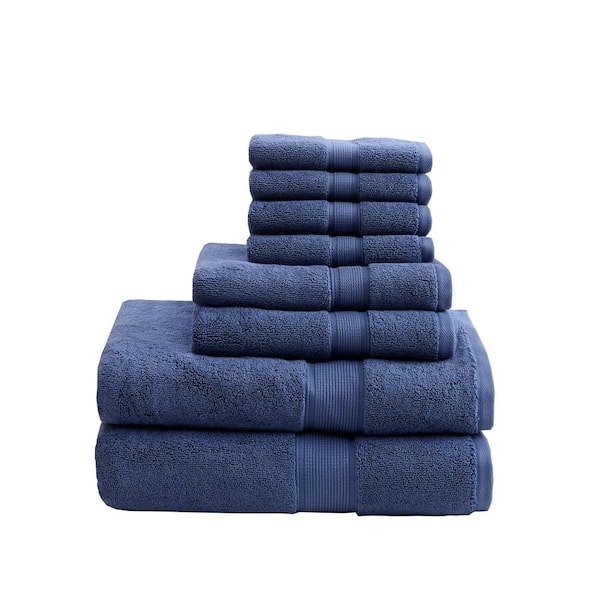 Noble Linens 6 Piece Farmhouse Cotton Bath Towel Set, Navy Blue