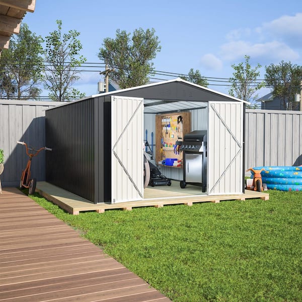 10 ft. W x 12 ft. D Galvanized Steel Metal Shed with Double Door in Black(120 sq. ft.)