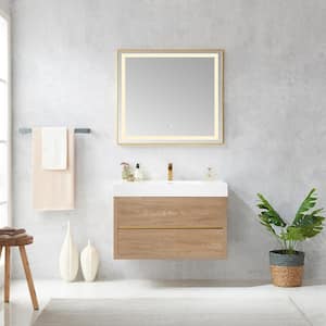 Palencia 36 in. W x 20 in. D x 24 in. H Single Sink Bath Vanity in N.American Oak W/White Composite Stone Top and Mirror