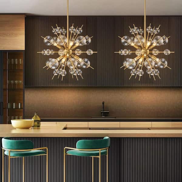 Cecilia 6-Light Brushed Gold Glam Sputnik Cluster Clear Twisted Glass Globe Bubble Chandelier
