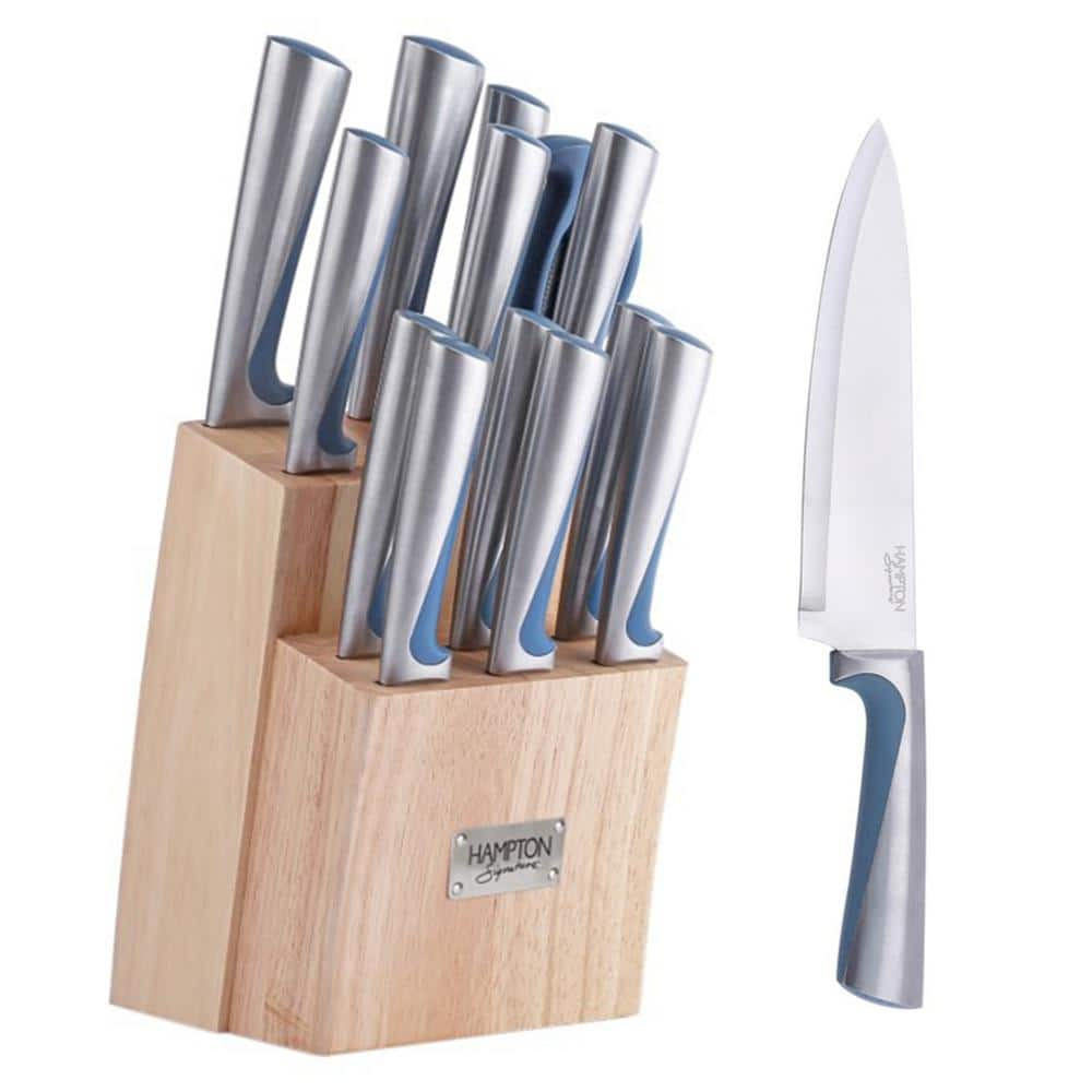 Hampton Forge Orion Blue 14-Piece Stainless Steel Knife Set with Block ...