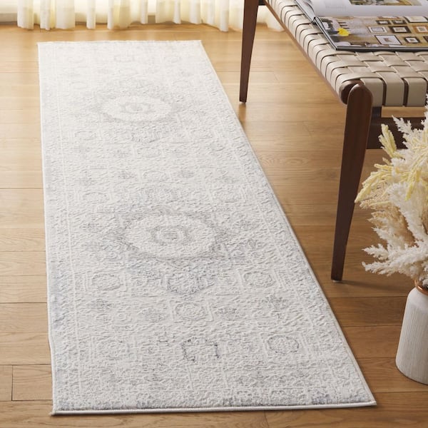 Hanna 2 ft. x 8 ft. Ivory/Light Gray Ornate Faded Medallion Runner Rug