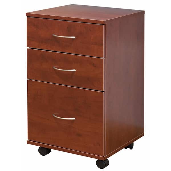 Basicwise Office Cherry File Cabinet 3 Drawer Chest with Rolling Casters