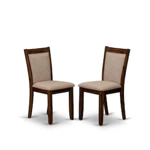 Antique Walnut, Modern Parson Dining Chairs - Light Tan Linen Fabric Upholstered Chairs, Set Of 2